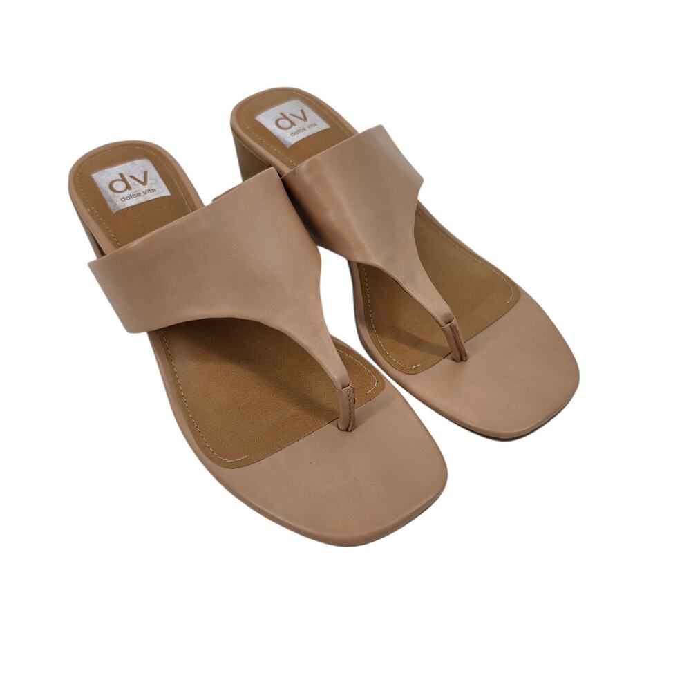NWOT DV By Dolce Vita Tan Faux Leather Sammara Block Heel Thong Sandals Size 9